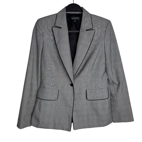 VTG‎ Kasper Office Siren Academia Size 6 Gray Plaid Blazer Single-Button Closure - Picture 1 of 12